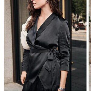 Express Black Satin Tie Front Blazer Jacket Sz XS
